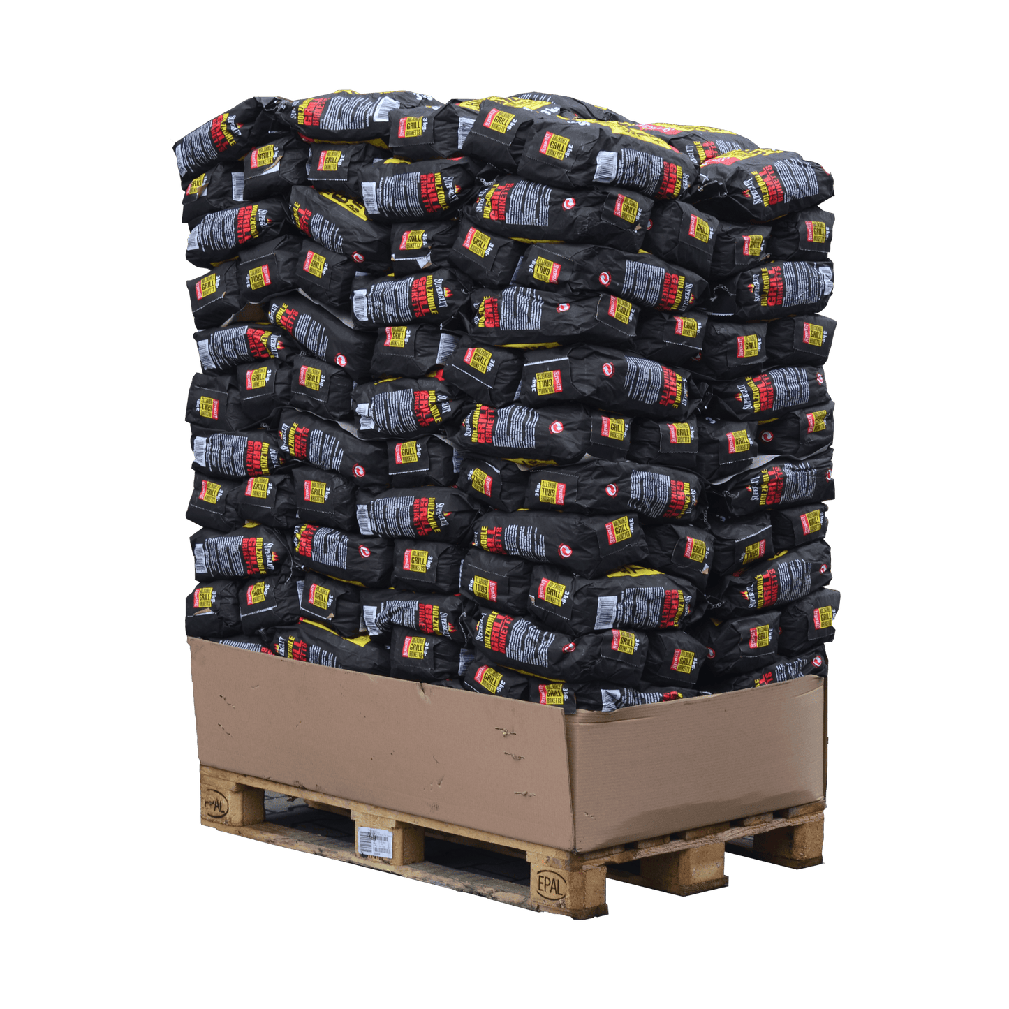 Holzkohlebriketts Palette 3 Kilogramm pro Packung für den Großhandel.