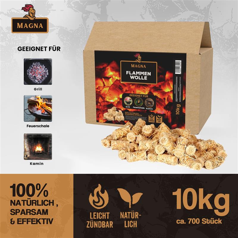 Primaster Anzündwolle Öko 2 Kg – Natürliche Anzündhilfe Aus Holzwolle Mit Wachs, Brennt Ca. 10 Min., Für Grill, Kamin & Ofen