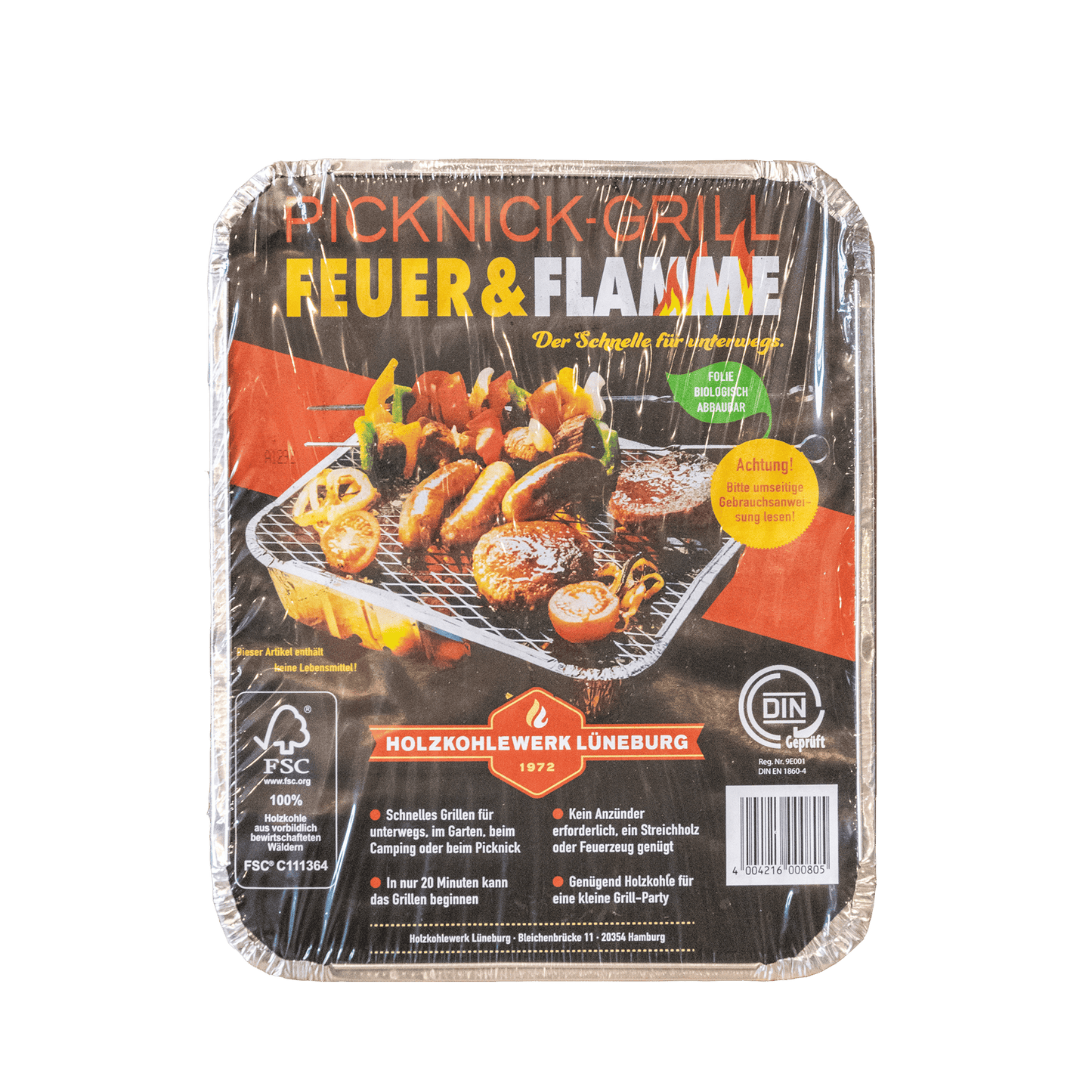 Einmal Grill Packung Picknick-Grill, die zum Grillen verwendet wird.