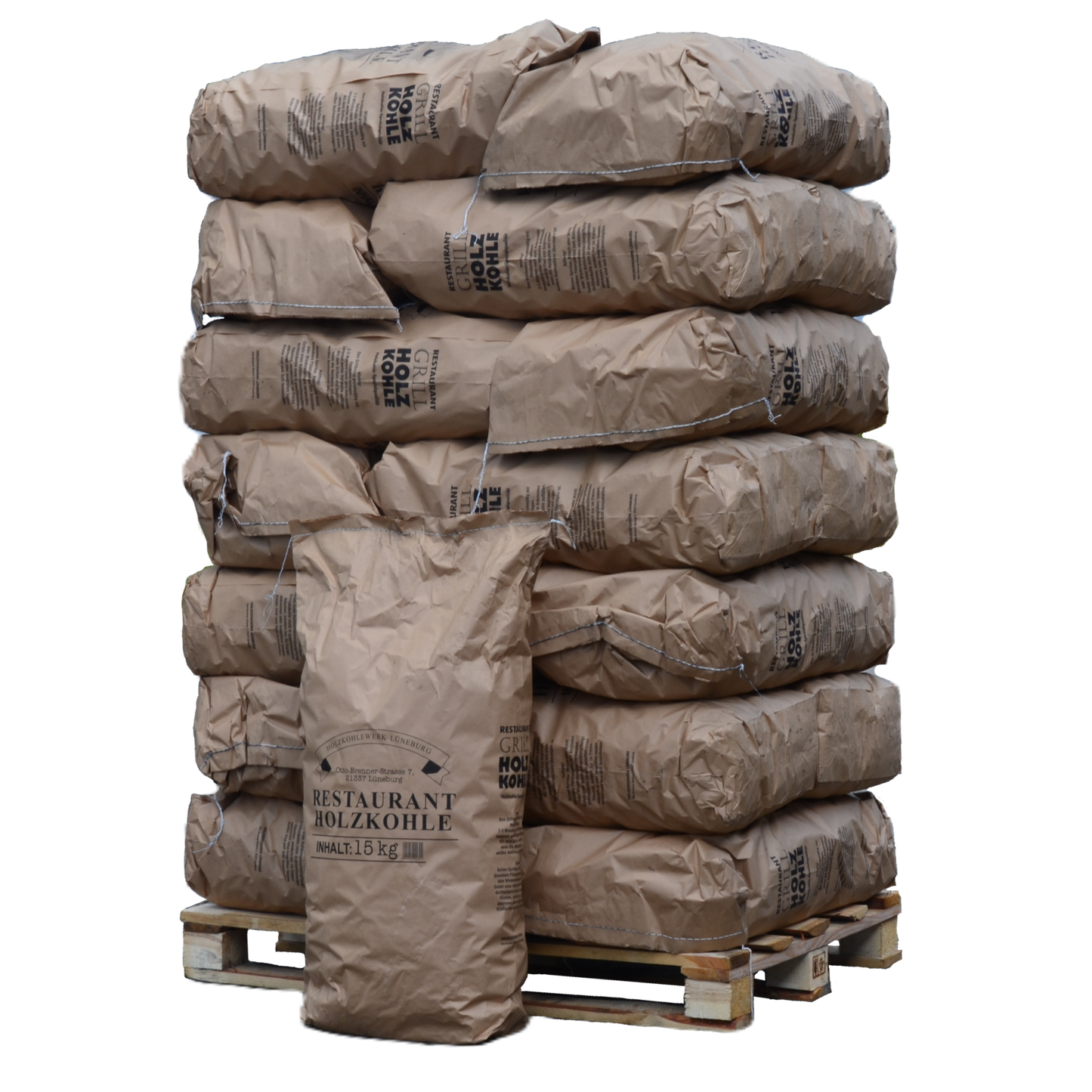 Professionelles BBQ-Restaurant Holzkohlepalette mit 15-kg-Säcken