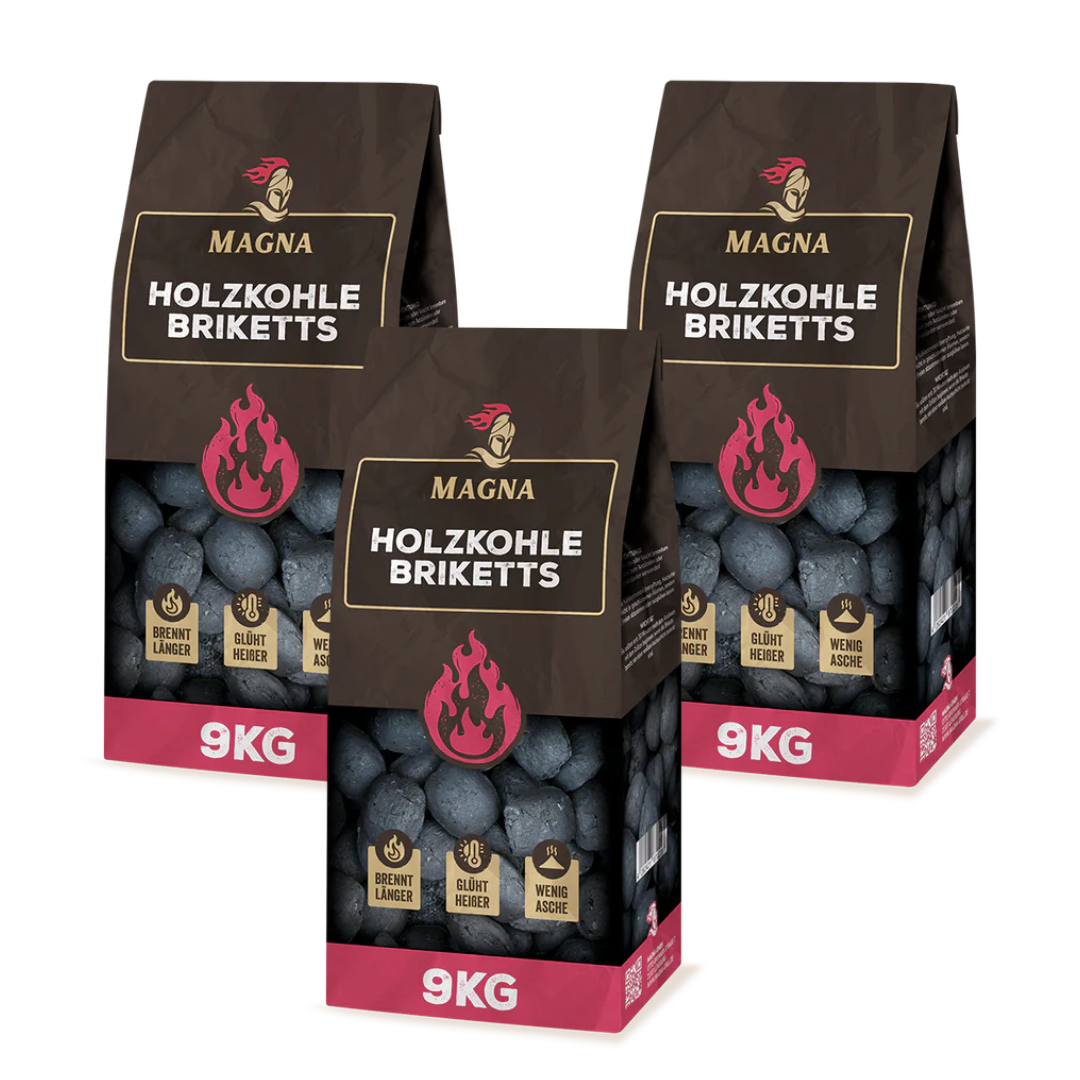 Säcke mit Magna Holzkohlebriketts – Premium-Holzkohle für Outdoor-Grillen und BBQ