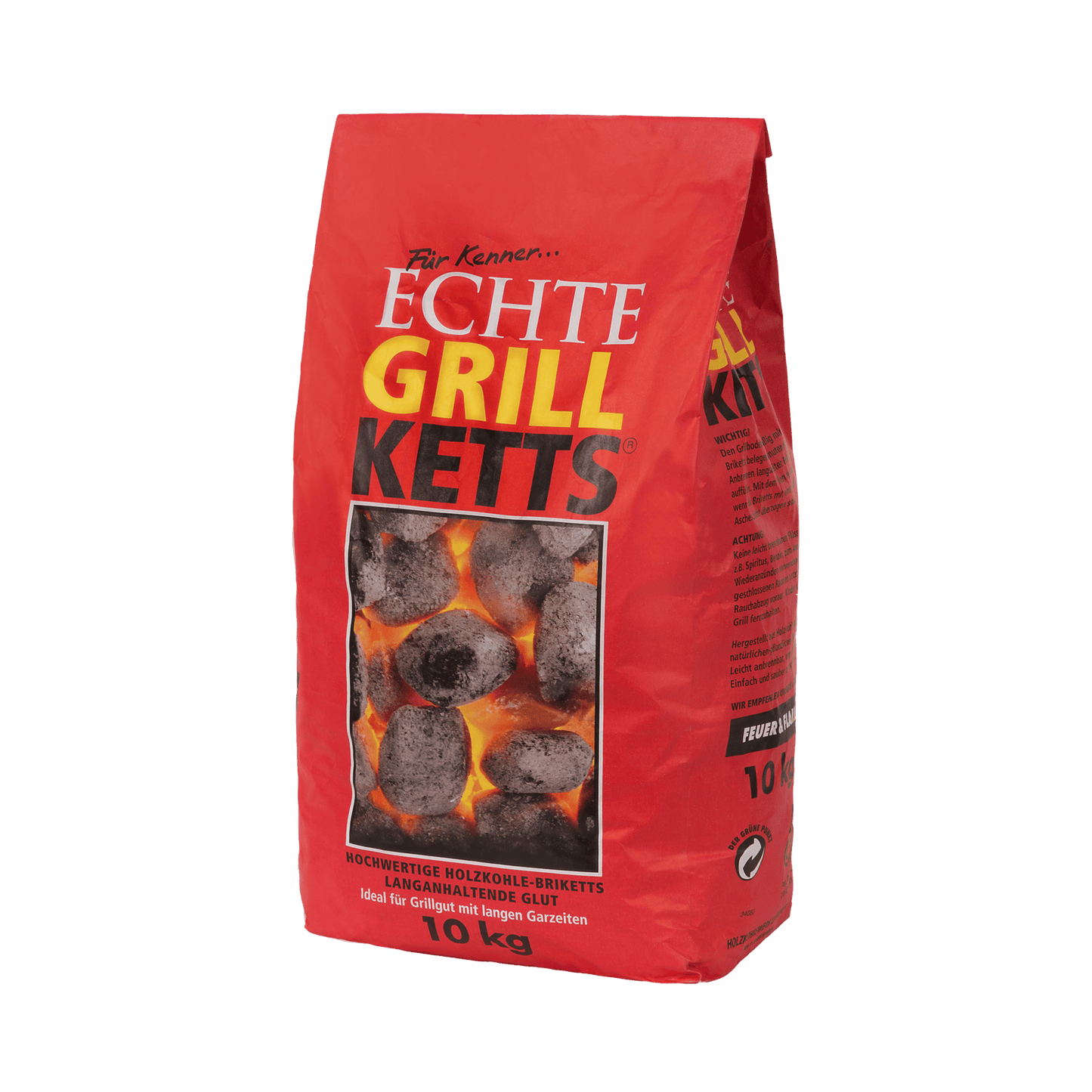 10 Kilogramm Packung Holzkohlebriketts.