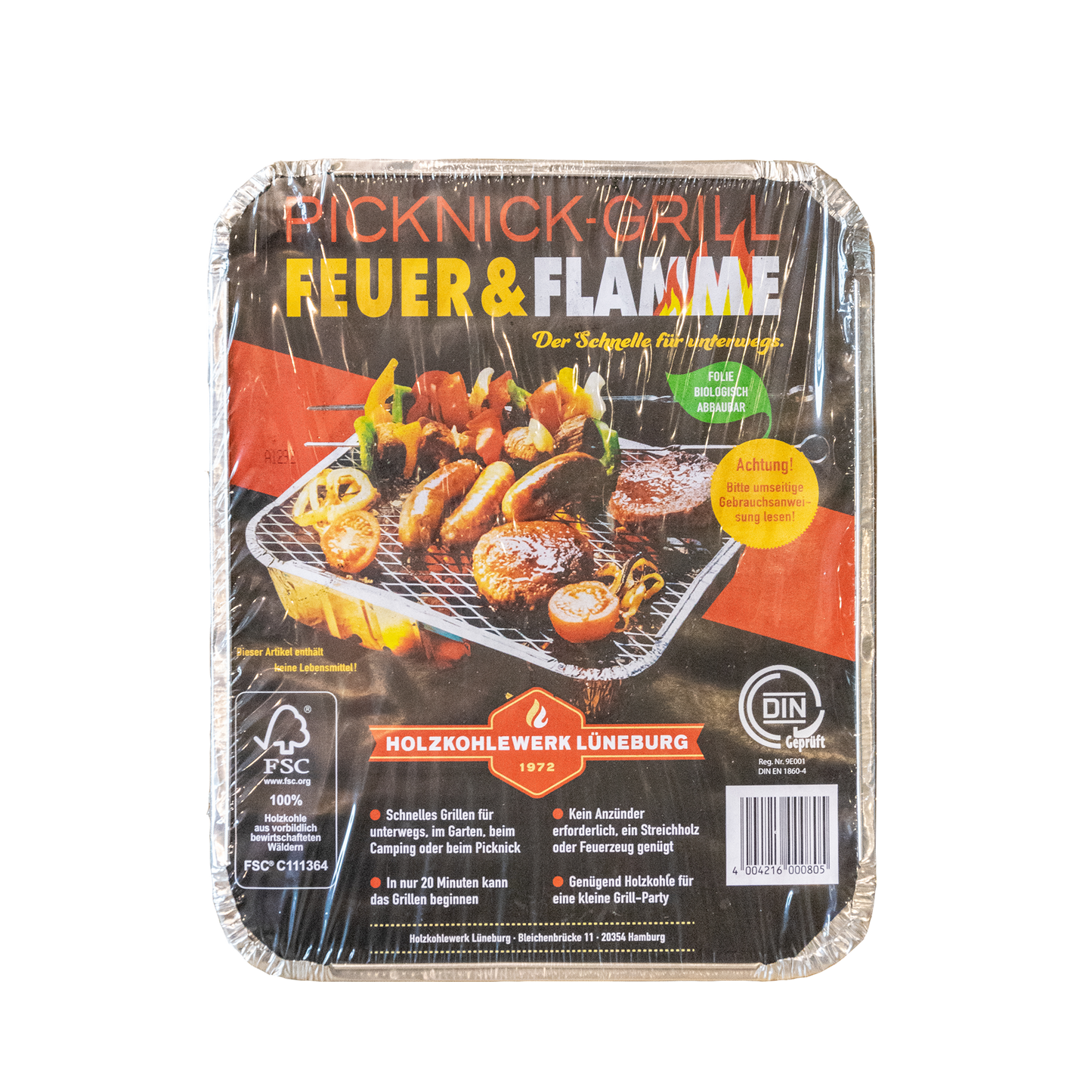 Einmal Grill Packung Picknick-Grill, die zum Grillen verwendet wird.