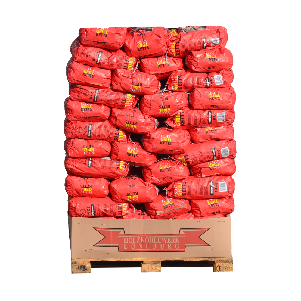 Holzkohlebriketts Palette 10 Kilogramm pro Packung für den Großhandel.