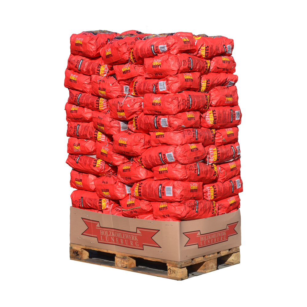 Holzkohlebriketts Palette 10 Kilogramm pro Packung für den Großhandel.
