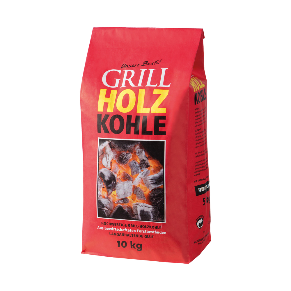 Ein 10-Kilogramm-Sack mit Holzkohlebriketts.