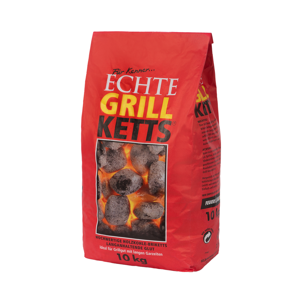 10 Kilogramm Packung Holzkohlebriketts.